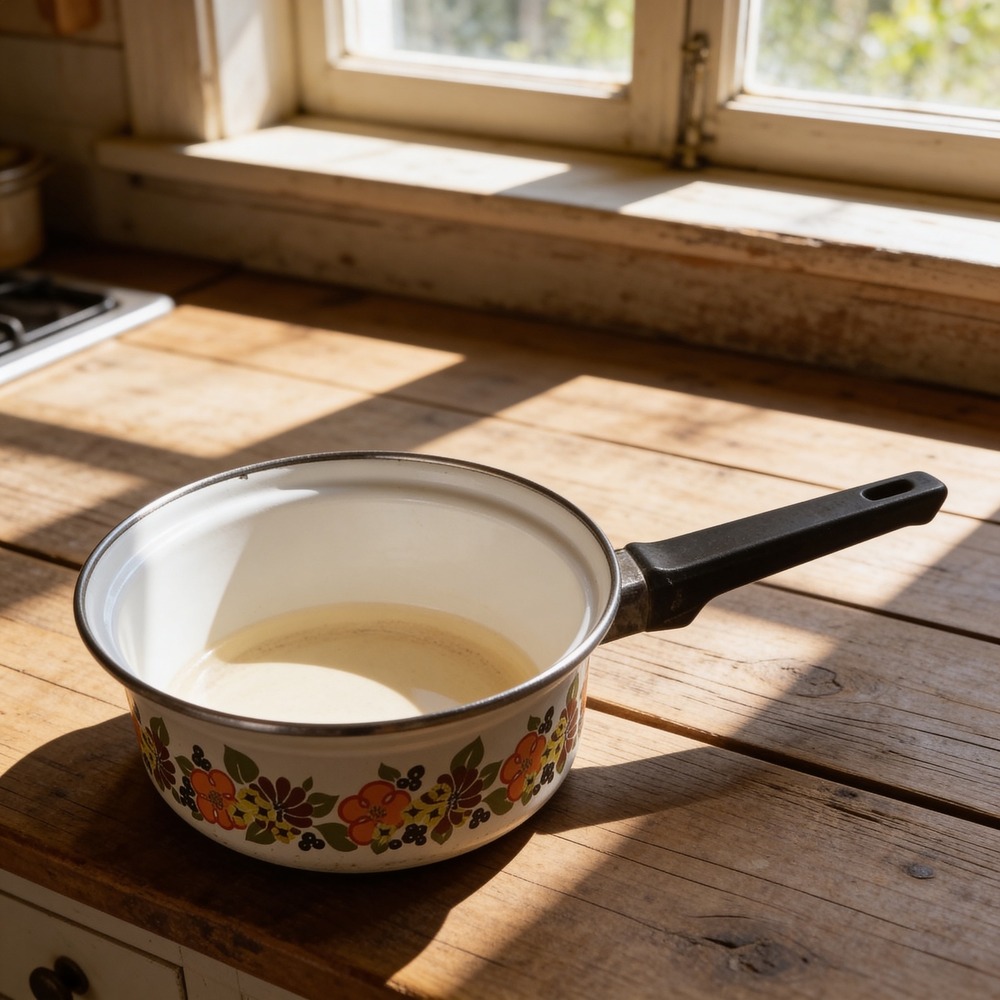 Vintage Austria Email Enamel Saucepan Retro Floral White Pot 70's antique hippie